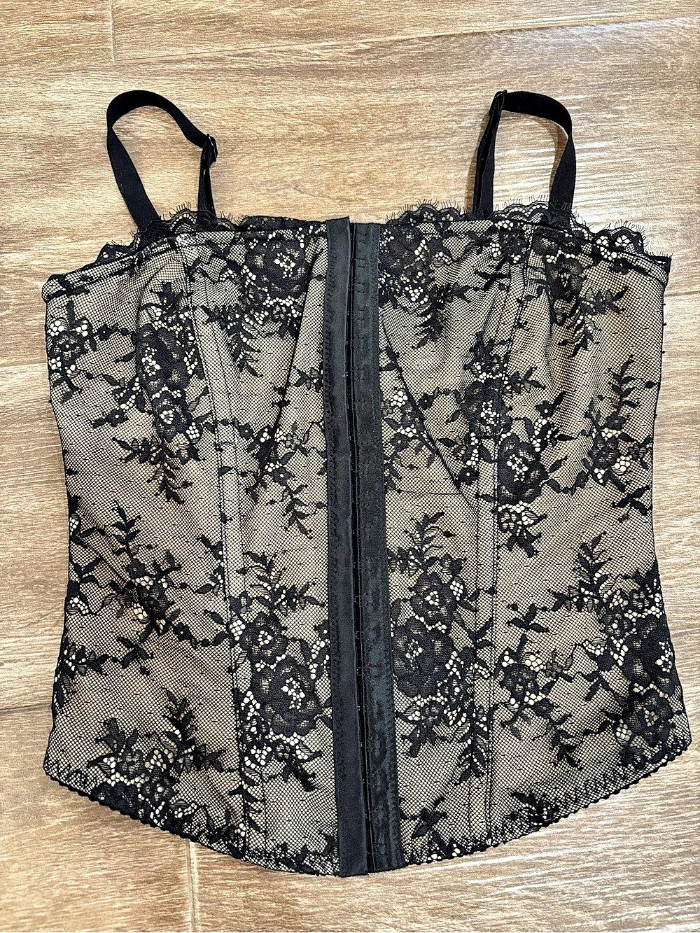 Popilush Floral Lace Corset in Black & Beige Size Medium Renfaire Whimsygoth Fem